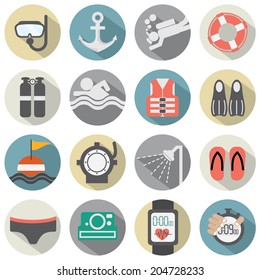 Flat Design Diving Icon Set Vector Illustration