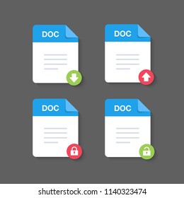 Flat design with Doc files download document,icon,symbol set, vector design element illustration
