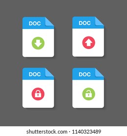 Flat design with Doc files download document,icon,symbol set, vector design element illustration