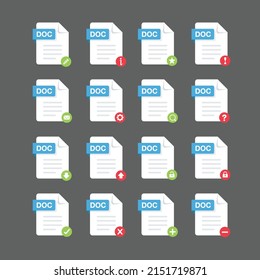 Flat design with DOC files icon set ,symbol set, vector design element illustration