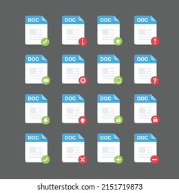 Flaches Design mit DOC-Dateien-Symbolsatz, Symbolsatz, Vektordesign-Elementgrafik