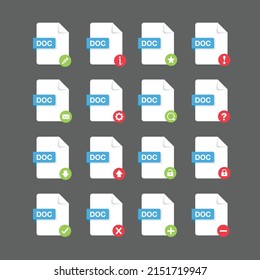 Diseño plano con archivos DOC conjunto de iconos, conjunto de símbolos, ilustración de elementos de diseño vectorial