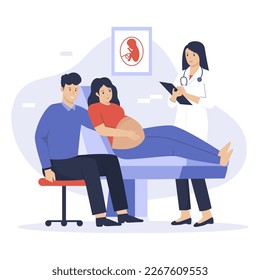 Flat design of doctor checking pregnant. Illustration for websites, landing pages, mobile apps, posters and banners. Trendy flat vector illustration