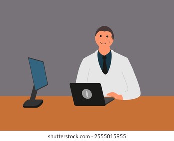 Flat design doctor with technology vector illustration