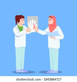 flat design of the doctors were discussing public health