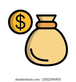 Flat design dollar coin and dollar bag icon. Vector.