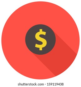 Flat design dollar sign icon with long shadow