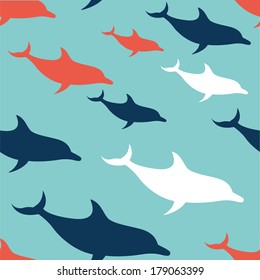 Flat Design Dolphin seamless pattern background