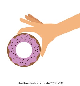 flat design donut glazed with sprinkles and hand icon vector illustration