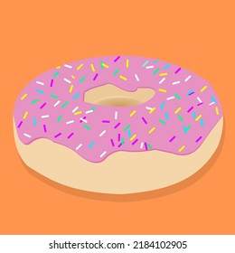 flat design donut with pink toping. simple donut illustration vector.