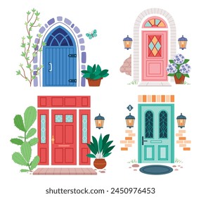 Flat design door composition set collection with elegant style 