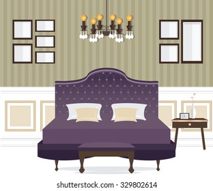 Flat Design Double Bedroom, Bedroom interior,conceptual Vector illustration.
