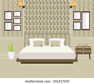 Flat Design Double Bedroom, Bedroom interior,conceptual Vector illustration.