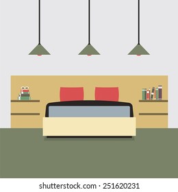 Flat Design Double  Bedroom Vector Illustration