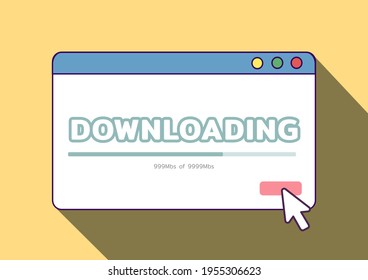 Flat Design, Downloading Pop-up Pc Windows. System Screen. Program Screen With Cursor.
