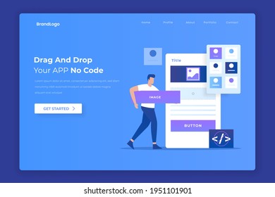 Flat design of drag and drop app builder concept. Illustration for websites, landing pages, mobile applications, posters and banners