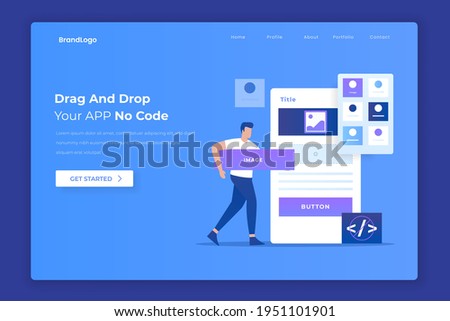 Flat design of drag and drop app builder concept. Illustration for websites, landing pages, mobile applications, posters and banners