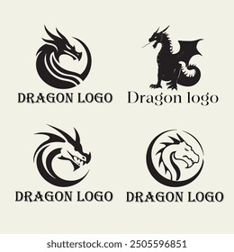 Flat design dragon silhouette illustration vector and logo design.