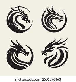 Flat design dragon silhouette illustration vector and logo design.