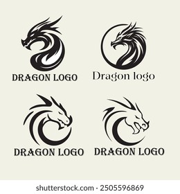 Flat design dragon silhouette illustration vector and logo design.