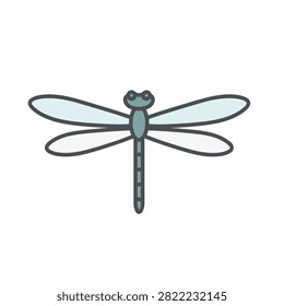 Flat design of a dragonfly with light blue wings and a teal body
