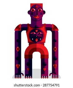 Flat design drawing of odd character, art picture made in cubism style. Vector colorful illustration of spiritual totem isolated on white.