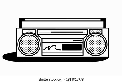 Flat design drawing, vintage cassette tape recorder. Vector illustration for your design and infographic template. 