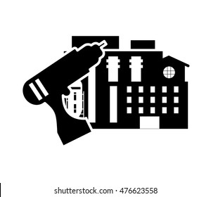 flat design drill and factory icon vector illustration
