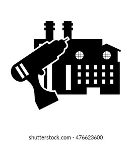 flat design drill and factory icon vector illustration