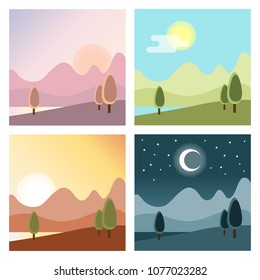 Flat design dusk day sunset night vector illustration