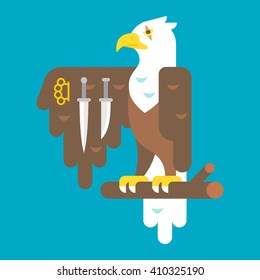 Flat design eagle with weapons illustration vector