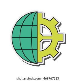 flat design earth globe diagram and gear icon vector illustration