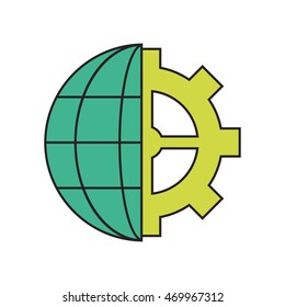 flat design earth globe diagram and gear icon vector illustration