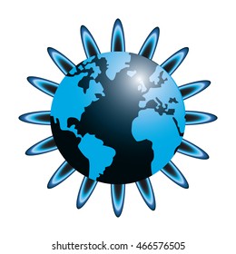 flat design earth globe flower icon vector illustration