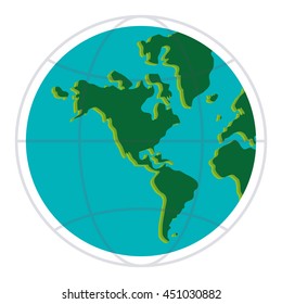 flat design earth globe with latitudes and meridians icon vector illustration