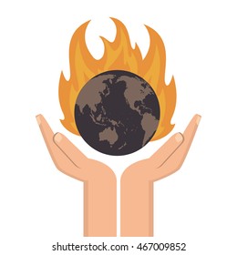 flat design earth globe on fire icon vector illustration