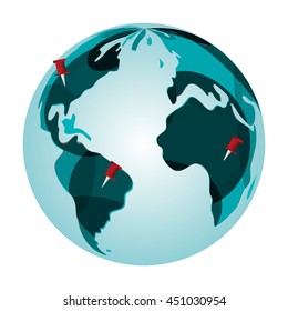 flat design earth globe with pins icon vector illustration