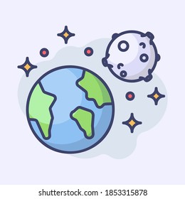 Flat Design earth and moon Icon Vector Premium EPS10