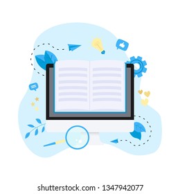 Flat design ebook concept. Online libraries and books