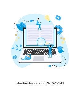Flat design ebook concept. Online libraries and books