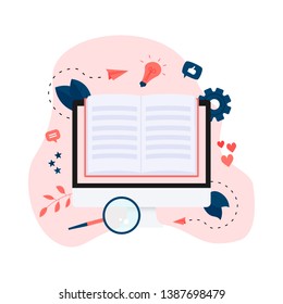 Flat design ebook concept. Online libraries and books	