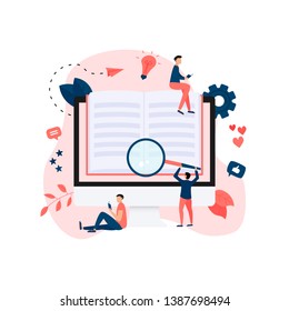 Flat design ebook concept. Online libraries and books	