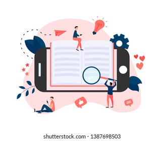 Flat design ebook concept. Online libraries and books	