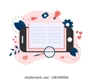 Flat design ebook concept. Online libraries and books	