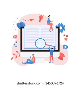 Flat design ebook concept. Online libraries and books	
