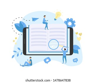 Flat design ebook concept. Online libraries and books	