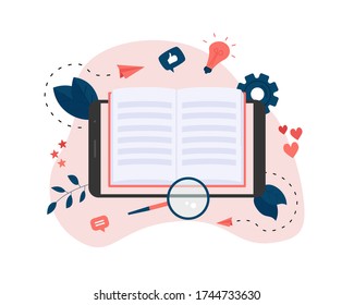Flat design ebook concept. Online libraries and books	
