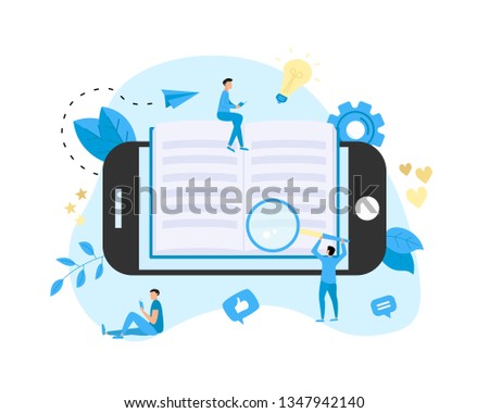 Flat design ebook concept. Online libraries and books