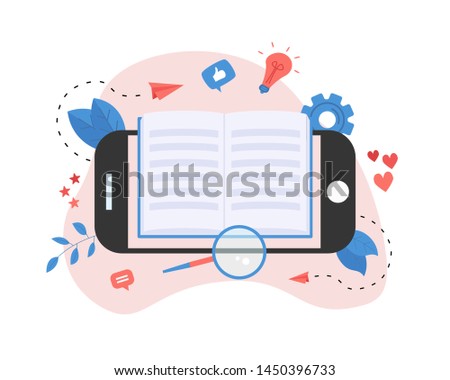 Flat design ebook concept. Online libraries and books	