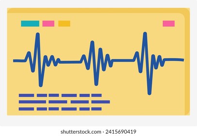 Flat design ECG monitor displaying heart rate with colorful indicators. Modern healthcare and medical diagnostics vector illustration.